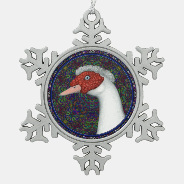 Ornement Flocon De Neige Muscovy Duck Head Blanc (Devant)