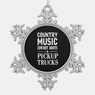 Ornement Flocon De Neige Musique country, bottes de cowboy et camion