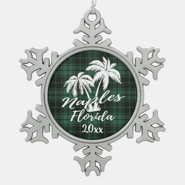 Ornement Flocon De Neige Naples Beach Floride Palm Green Plaid (Devant)