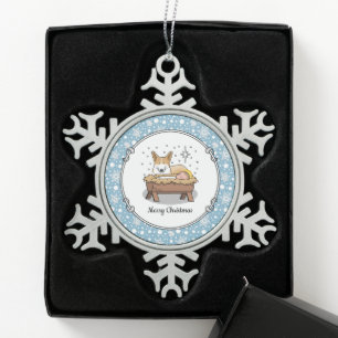 Ornement Flocon De Neige Nativité de Noël Pembroke Welsh Corgi (rouge1) Amu