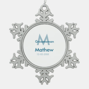 Ornement Flocon De Neige Navy bleu nom de garçon d'honneur lettre date masc