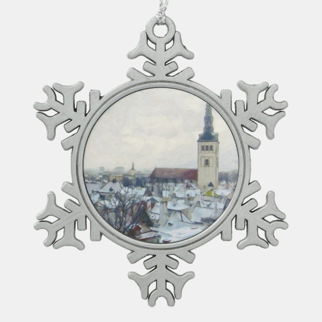 Ornement Flocon De Neige Neige d'hiver à Tallinn - Noël estonien (Devant)