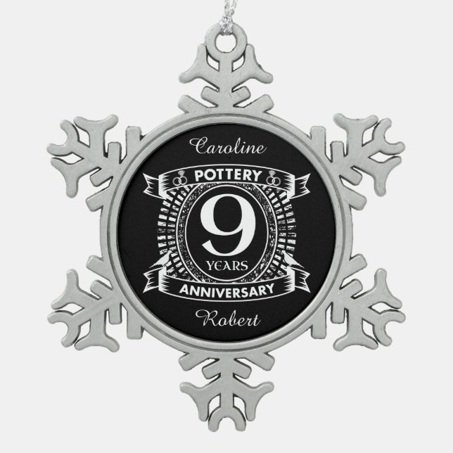 Ornement Flocon De Neige Neuf ans mariage de la poterie (Devant)