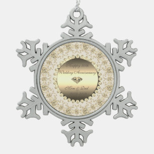 Ornement Flocon De Neige Noces d'Or Diamants Floral 50e Anniversaire de Mar
