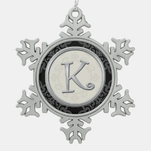 Ornement Flocon De Neige Noël argenté élégant du monogramme K