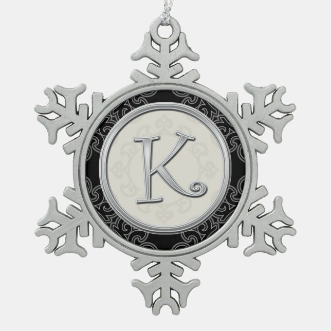 Ornement Flocon De Neige Noël argenté élégant du monogramme K (Devant)