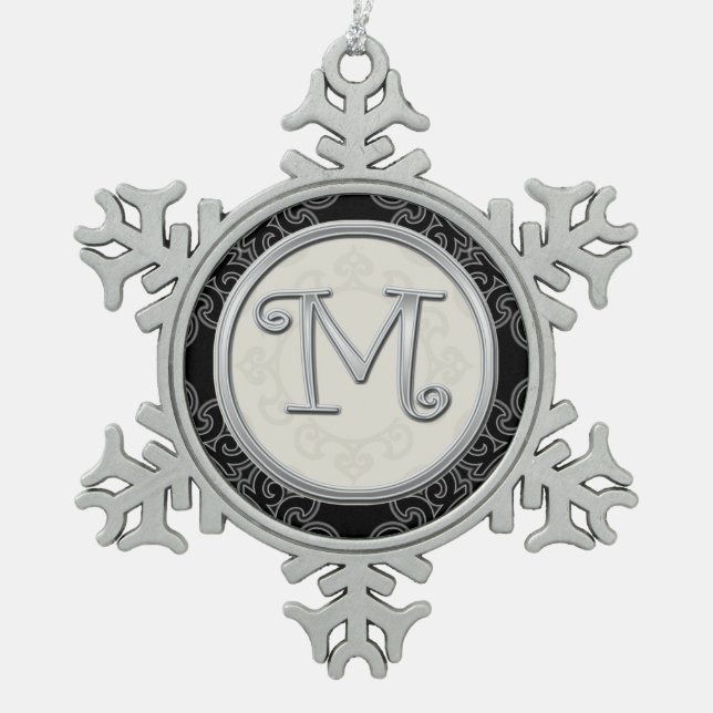 Ornement Flocon De Neige Noël argenté élégant du monogramme M (Devant)