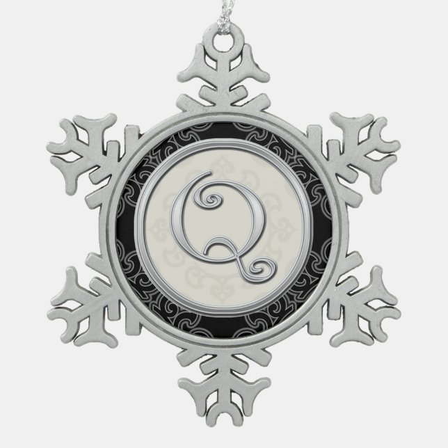 Ornement Flocon De Neige Noël argenté élégant du monogramme Q (Devant)