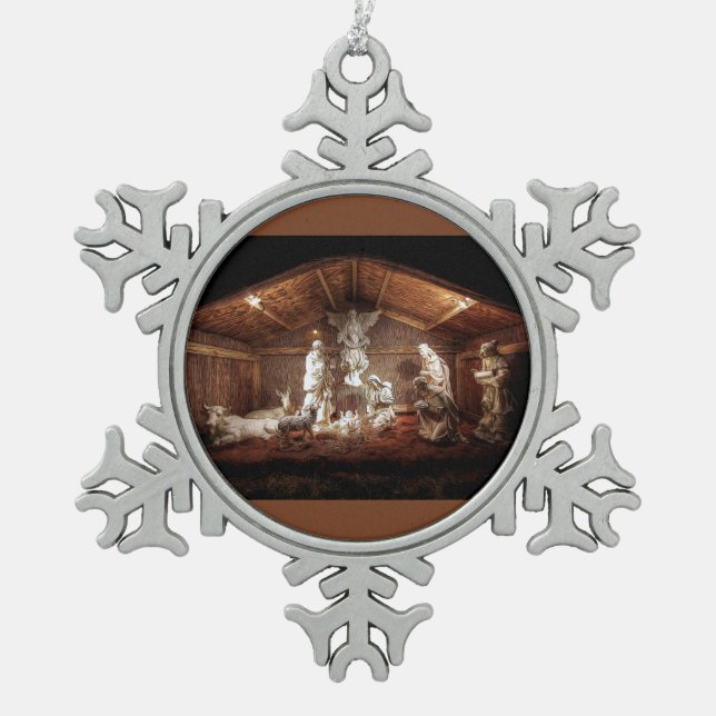 Ornement Flocon De Neige Noël Avent Jésus Nativité Manger Scène (Devant)