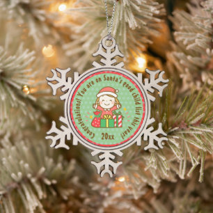 Ornement Flocon De Neige Noël belle liste Cadeau pour enfants de Santa Clau