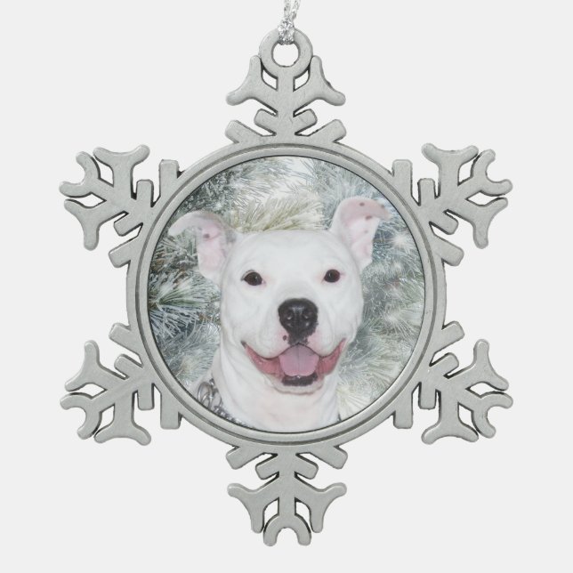 Ornement Flocon De Neige Noël blanc de pitbull (Devant)
