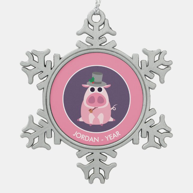 Ornement Flocon De Neige Noël circonspect le porc (Devant)