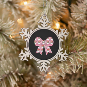 Ornement Flocon De Neige Noël Coquette Nœud Rose Père Noël Vintage Rétro