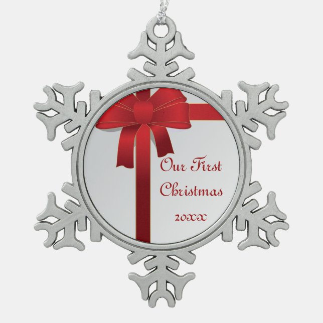 Ornement Flocon De Neige Noël d'arcs de rouge ęr ensemble (Devant)