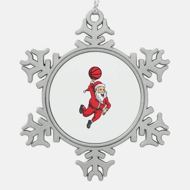 Ornement Flocon De Neige Noël du basket-ball du Père Noël (Devant)