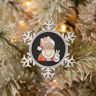 Ornement Flocon De Neige Noël en bubble gum de Père Noël noir afro-américai