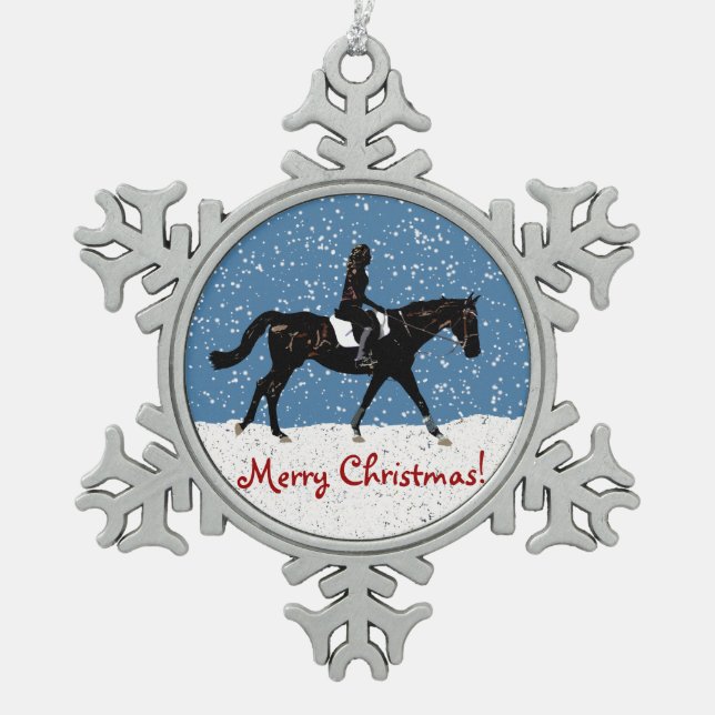 Ornement Flocon De Neige Noël équestre enneigé (Devant)