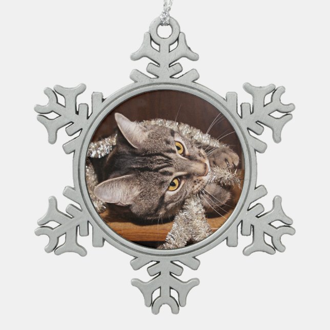 Ornement Flocon De Neige Noël espiègle de chat tigré (Devant)