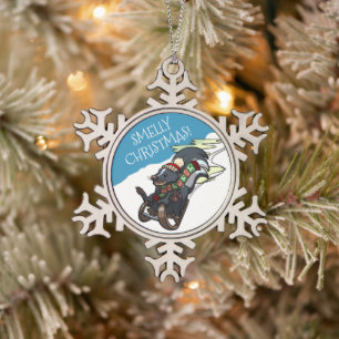 Ornement Flocon De Neige Noël odorant ! Skunk Sur Un Dessin De Noël En Moto