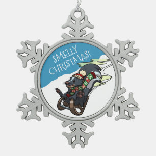 Ornement Flocon De Neige Noël odorant ! Skunk Sur Un Dessin De Noël En Moto