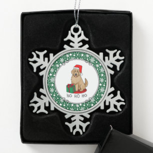 Ornement Flocon De Neige Noël Père Noël Goldendoodle (rouge or) Chien migno