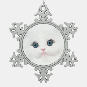 Ornement Flocon De Neige Noël persan blanc de chaton