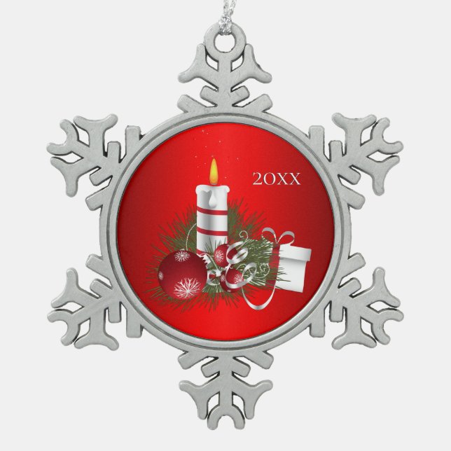 Ornement Flocon De Neige Noël rouge (Devant)
