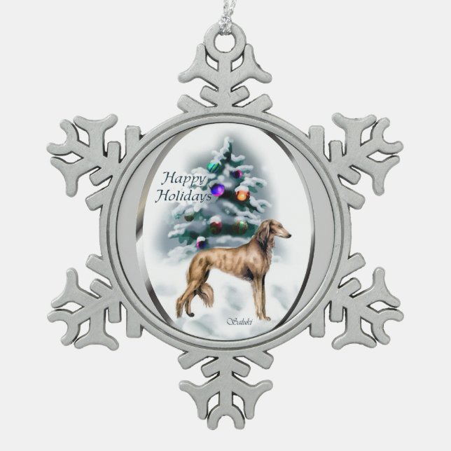 Ornement Flocon De Neige Noël saluki (Devant)