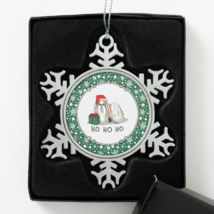 Ornement Flocon De Neige Noël Santa Hat Chih Tzu (blanc tan) Chien mignonne