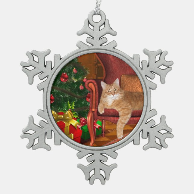 Ornement Flocon De Neige Noël tigré orange (Devant)