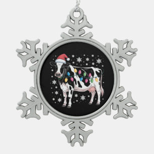 Ornement Flocon De Neige Noël Vache Noël Lumières Santa Hat Ferme Vacances