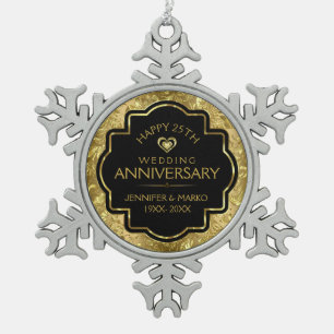 Ornement Flocon De Neige Noir d'or 50e anniversaire Mariage