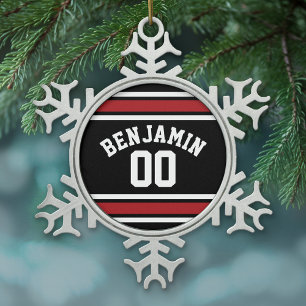 Ornement Flocon De Neige Noir et rouge folâtre le nombre nommé fait sur