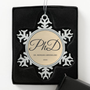 Ornement Flocon De Neige Nom d'or élégamment PhD Graduation Snowflake Pew