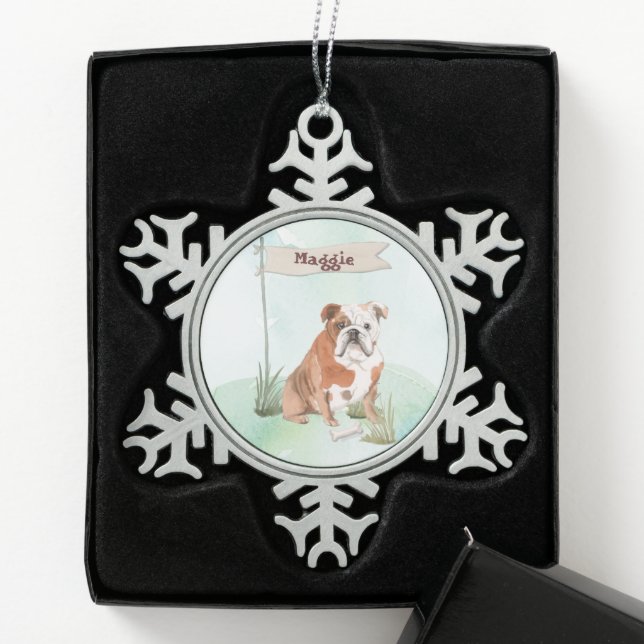 Ornement Flocon De Neige Nom personnalisé Anglais Bulldog Pet Chien (Boîte)