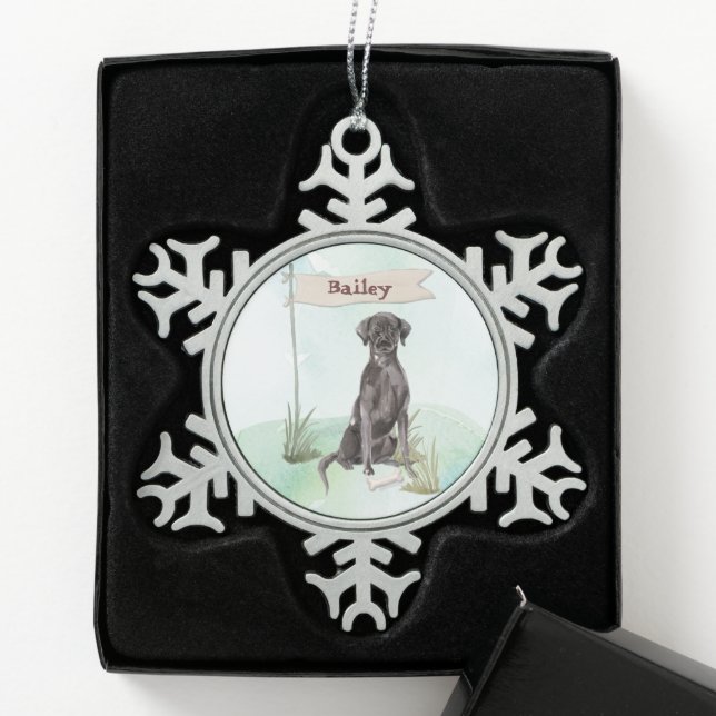 Ornement Flocon De Neige Nom personnalisé Black Lab Pet Dog (Boîte)