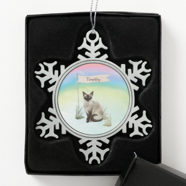 Ornement Flocon De Neige Nom personnalisé Siamese Chat Pet (Boîte)