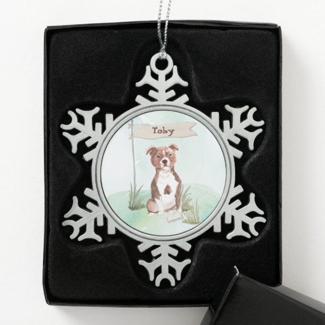 Ornement Flocon De Neige Nom personnalisé Staffordshire Bull Terrier chien  (Boîte)