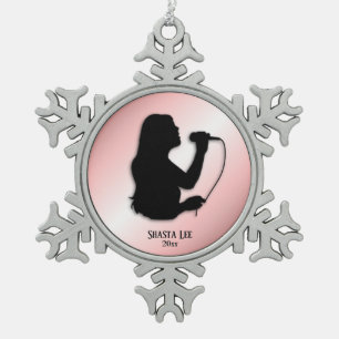 Ornement Flocon De Neige Nom personnel et date roses de chanteuse