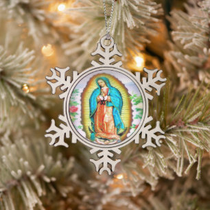 Ornement Flocon De Neige Notre-Dame de Guadalupe Floral par Litany Lane