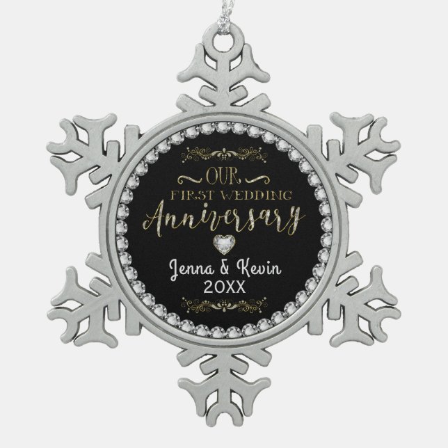 Ornement Flocon De Neige Notre premier anniversaire de Mariage (Devant)