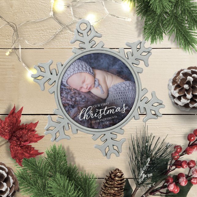 Ornement Flocon De Neige Notre Premier Noël En Grand-Parents Script Blanc (Créateur téléchargé)