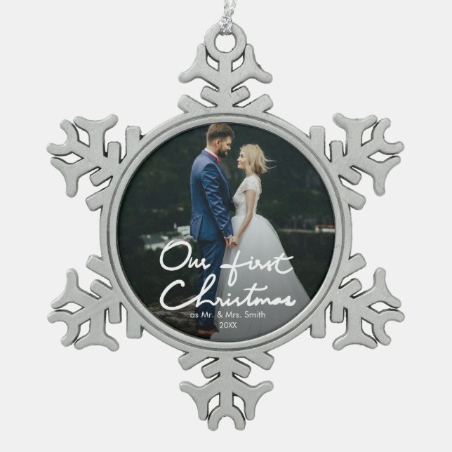 Ornement Flocon De Neige Notre première photo de Noël chic Keepsaké (Devant)