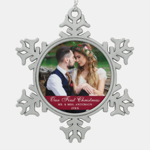 Ornement Flocon De Neige Notre première photo Mariage de Noël en Bourgogne