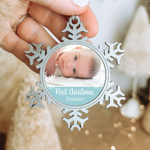 Ornement Flocon De Neige Nouveau-né 1er Noël Photo Flakes Blue Snowflakes