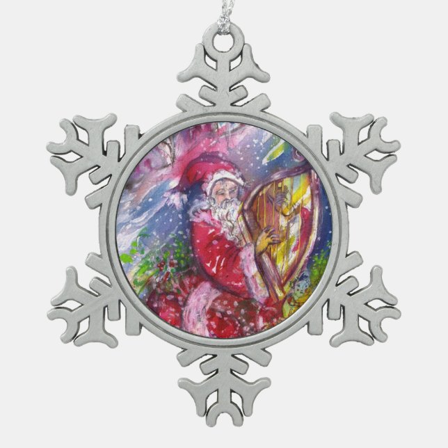 ORNEMENT FLOCON DE NEIGE NUIT DE NOËL /SANTA CLAUS JOUER AU HARP (Devant)