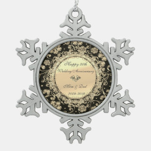 Ornement Flocon De Neige Or Chic Fleurs Diamants 50e Anniversaire de Mariag