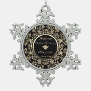 Ornement Flocon De Neige Or Diamant 10e Anniversaire de Mariage