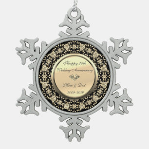 Ornement Flocon De Neige Or noir floral diamant 50e anniversaire de mariage