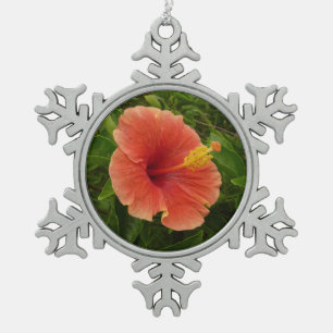 Ornement Flocon De Neige Orange Hibiscus Fleur Tropical Floral